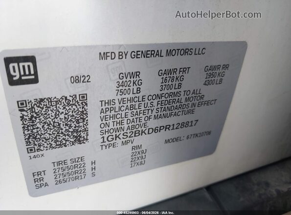 1GKS2BKD6PR128817 2023 GMC YUKON Белый Вид подкапотного пространства