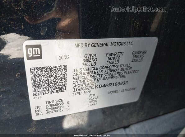 1GKS2CKD4PR186933 2023 GMC YUKON Черный Вид подкапотного пространства
