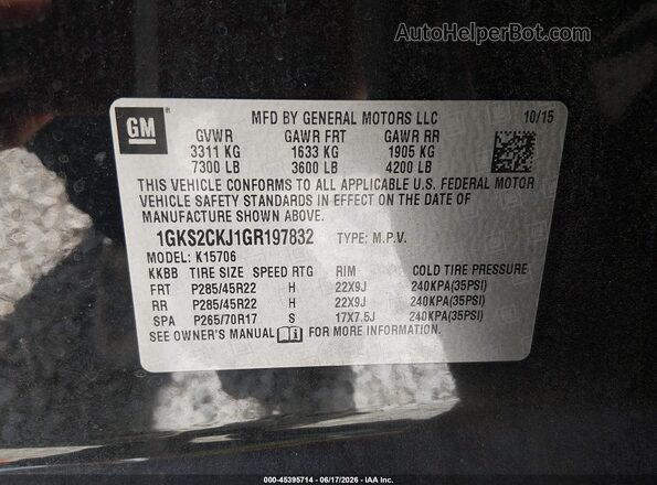1GKS2CKJ1GR197832 2016 GMC YUKON Black Շարժիչի բաժամունքի տեսք