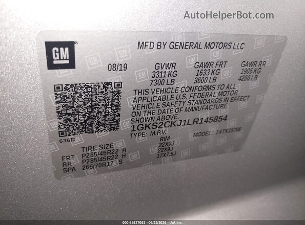 1GKS2CKJ1LR145854 2020 GMC YUKON Silver Widok komory silnika