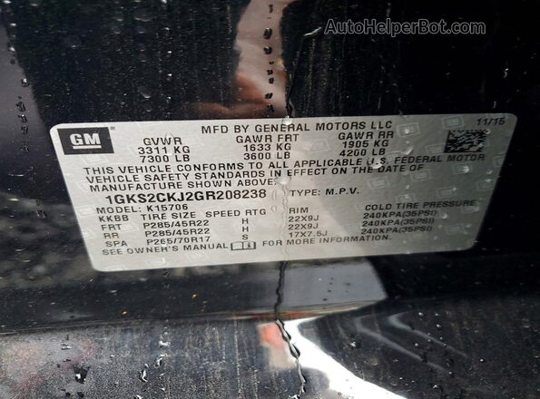 1GKS2CKJ2GR208238 2016 GMC YUKON Черный Вид наклейки с VIN-кодом