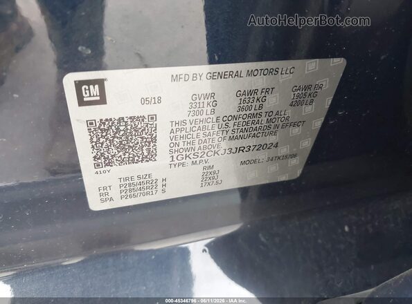1GKS2CKJ3JR372024 2018 GMC YUKON Черный Вид подкапотного пространства