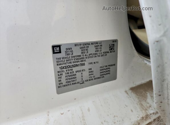 1GKS2CKJ5GR417666 2016 GMC YUKON White VIN կոդի պիտակի տեսք