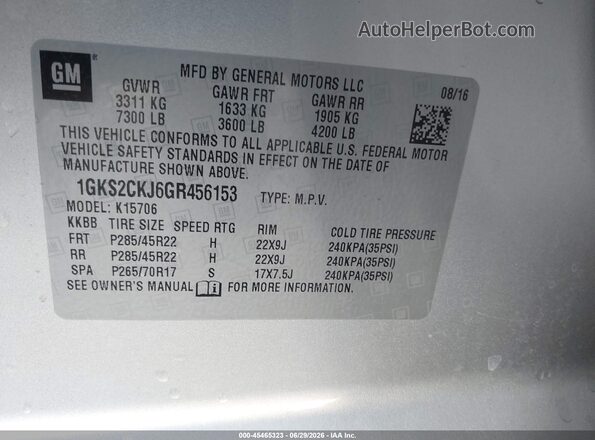 1GKS2CKJ6GR456153 2016 GMC YUKON Silver Вид підкапотного простору