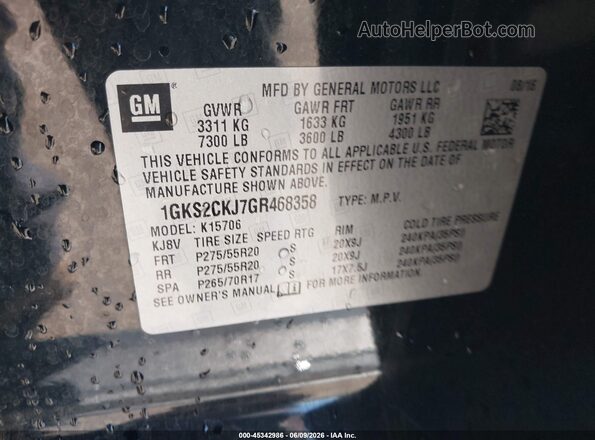 1GKS2CKJ7GR468358 2016 GMC YUKON Black 