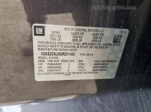1GKS2CKJ9GR201495 2016 GMC YUKON Brown Widok naklejki z numerem VIN