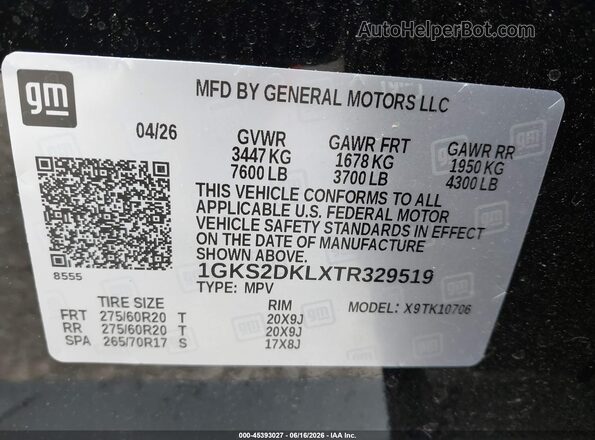 1GKS2DKLXTR329519 2026 GMC YUKON Black Вид підкапотного простору