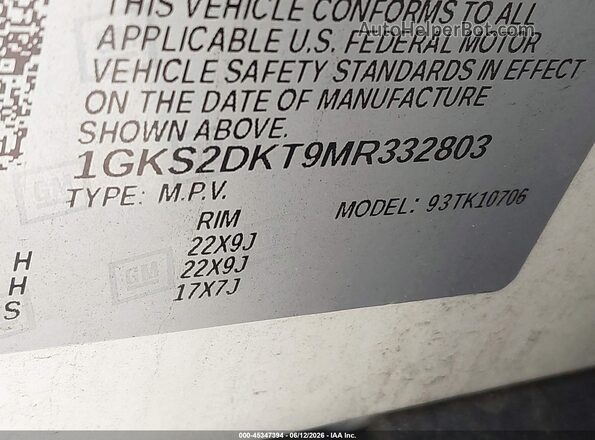 1GKS2DKT9MR332803 2021 GMC YUKON Белый Вид подкапотного пространства