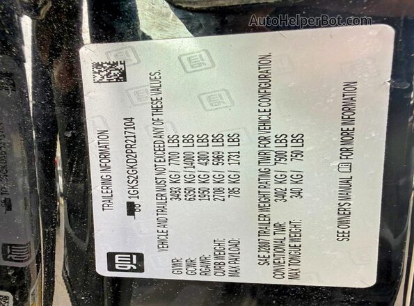 1GKS2GKD2PR217104 2023 GMC YUKON Black Widok naklejki z numerem VIN