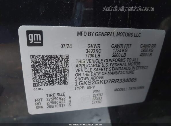 1GKS2GKD7RR334065 2024 GMC YUKON Black Շարժիչի բաժամունքի տեսք