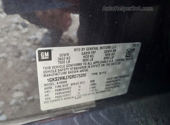 1GKS2HKJ7GR375286 2016 GMC YUKON Gray Vista interior de 360 grados