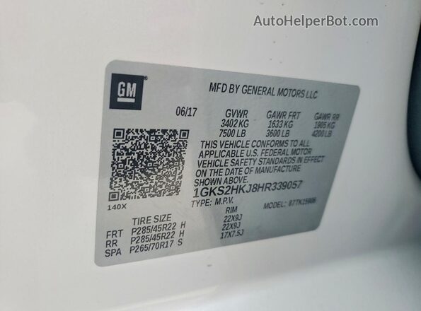 1GKS2HKJ8HR339057 2017 GMC YUKON White 