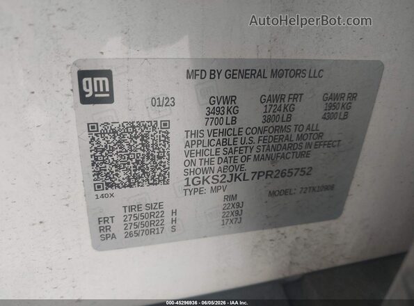 1GKS2JKL7PR265752 2023 GMC YUKON White Widok komory silnika