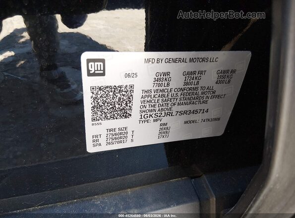 1GKS2JRL7SR345714 2025 GMC YUKON Черный Вид подкапотного пространства