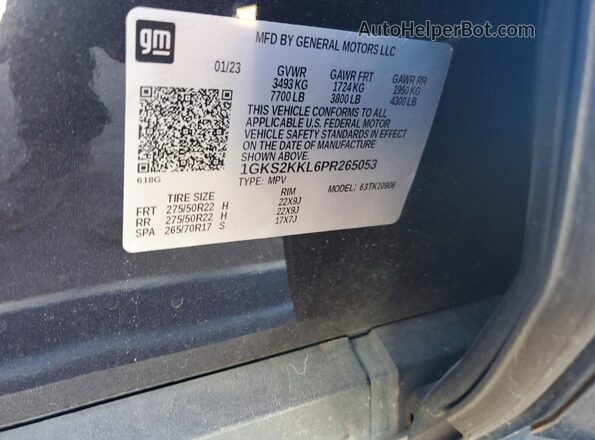 1GKS2KKL6PR265053 2023 GMC YUKON Black Widok naklejki z numerem VIN