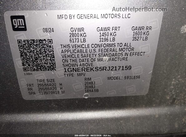1GNEREKS5RJ217159 2024 CHEVROLET TRAVERSE Silver Engine compartment view