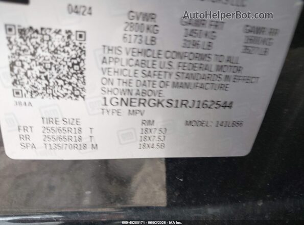 1GNERGKS1RJ162544 2024 CHEVROLET TRAVERSE Black Widok komory silnika