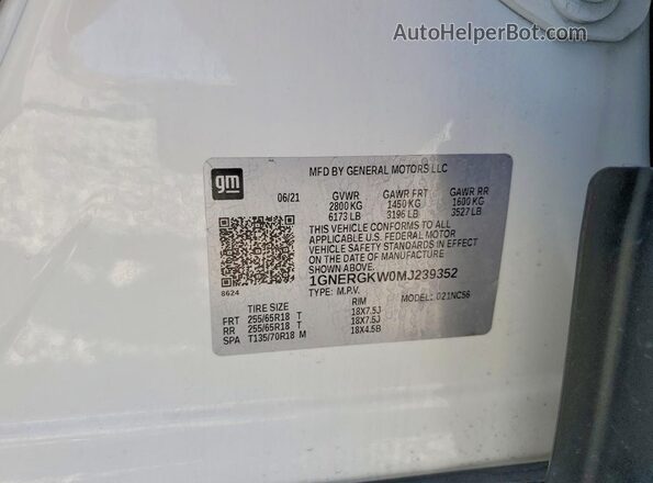 1GNERGKW0MJ239352 2021 CHEVROLET TRAVERSE White 