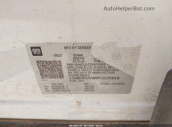 1GNERGKW0PJ120818 2023 CHEVROLET TRAVERSE White Vista del compartimento del motor
