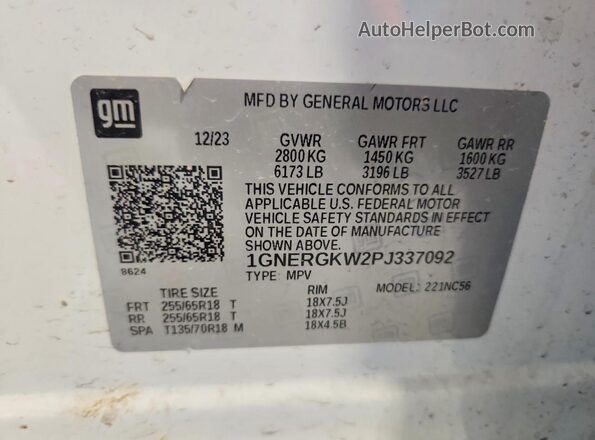 1GNERGKW2PJ337092 2023 CHEVROLET TRAVERSE White 