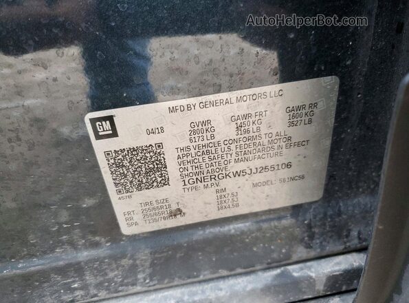 1GNERGKW5JJ255106 2018 CHEVROLET TRAVERSE Black 