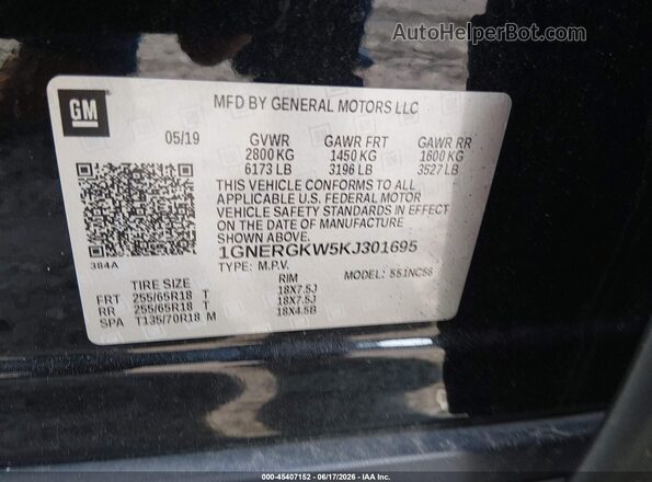 1GNERGKW5KJ301695 2019 CHEVROLET TRAVERSE Black Շարժիչի բաժամունքի տեսք
