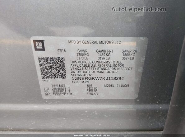 1GNERGKW7KJ118394 2019 CHEVROLET TRAVERSE Tan ძრავის განყოფილების ხედი