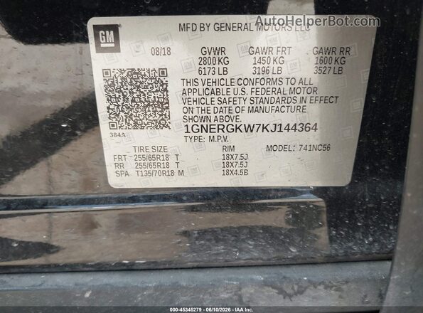 1GNERGKW7KJ144364 2019 CHEVROLET TRAVERSE Black Widok komory silnika