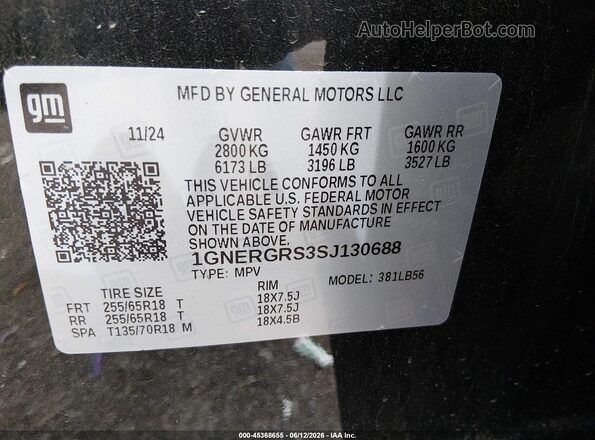 1GNERGRS3SJ130688 2025 CHEVROLET TRAVERSE Black Vista del compartimento del motor