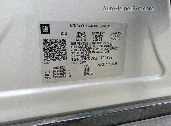 1GNERKKW5LJ190859 2020 CHEVROLET TRAVERSE Silver VIN sticker view