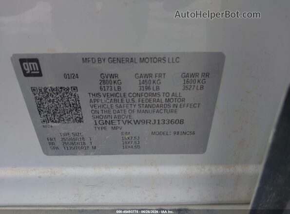 1GNETVKW9RJ133608 2024 CHEVROLET TRAVERSE White Engine compartment view