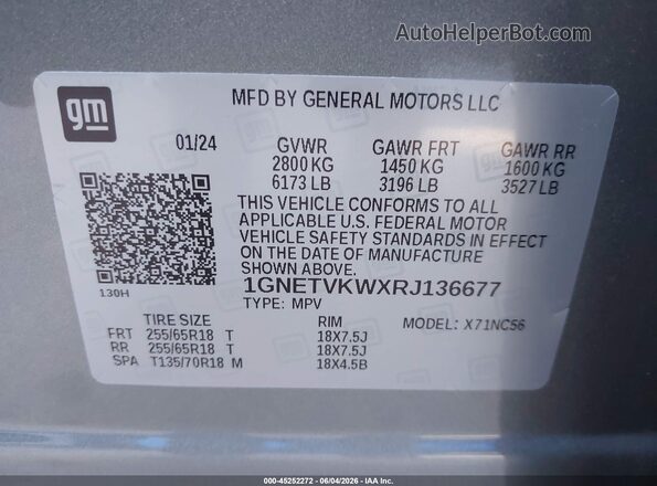 1GNETVKWXRJ136677 2024 CHEVROLET TRAVERSE Gray Շարժիչի բաժամունքի տեսք