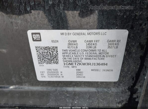 1GNETZKW3RJ136494 2024 CHEVROLET TRAVERSE Black Vista del compartimento del motor
