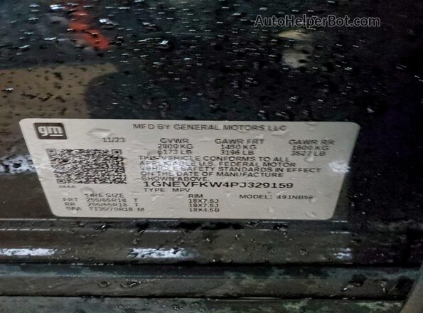1GNEVFKW4PJ329159 2023 CHEVROLET TRAVERSE Черный Панорамный вид салона 360°
