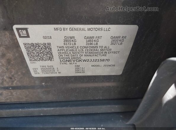 1GNEVGKW2JJ215870 2018 CHEVROLET TRAVERSE Black Engine compartment view