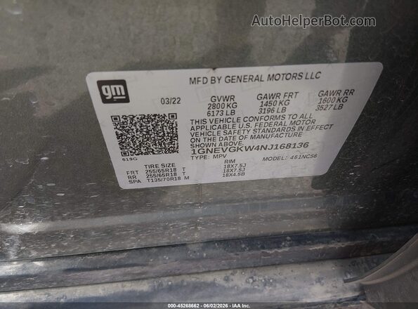 1GNEVGKW4NJ168136 2022 CHEVROLET TRAVERSE Green ძრავის განყოფილების ხედი