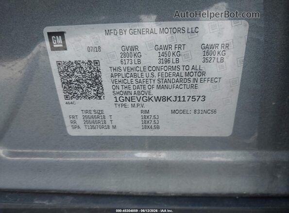 1GNEVGKW8KJ117573 2019 CHEVROLET TRAVERSE Gray Vista del compartimento del motor