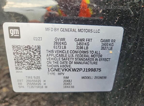 1GNEVKKW2PJ199875 2023 CHEVROLET TRAVERSE Черный Панорамный вид салона 360°