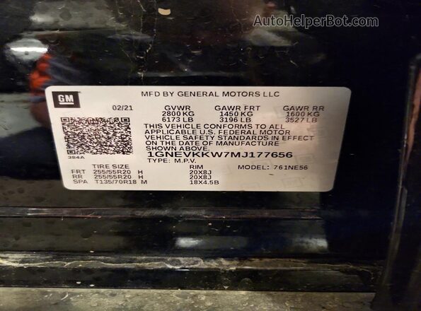 1GNEVKKW7MJ177656 2021 CHEVROLET TRAVERSE Black 