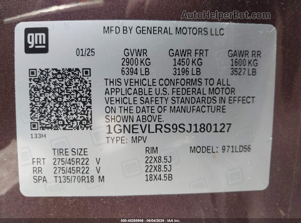 1GNEVLRS9SJ180127 2025 CHEVROLET TRAVERSE Burgundy Շարժիչի բաժամունքի տեսք