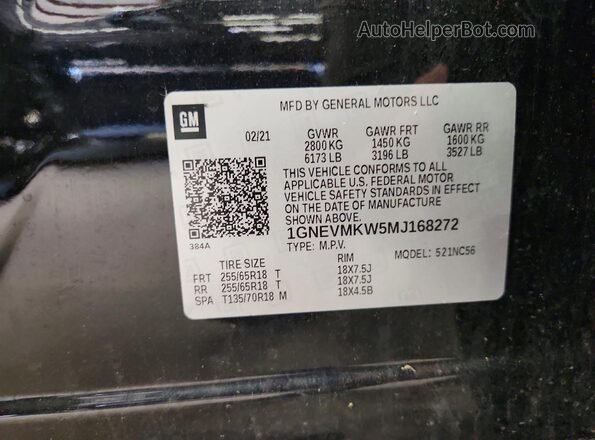 1GNEVMKW5MJ168272 2021 CHEVROLET TRAVERSE Black Widok naklejki z numerem VIN