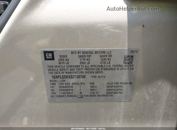 1GNFLGEKXGZ100740 2016 CHEVROLET EQUINOX Бежевый Вид подкапотного пространства