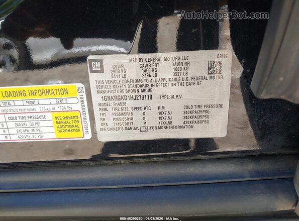 1GNKRGKD1HJ279110 2017 CHEVROLET TRAVERSE Black Շարժիչի բաժամունքի տեսք