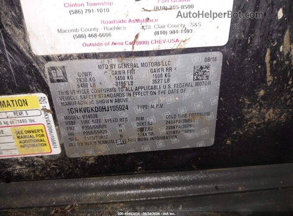 1GNKVGKD0HJ155924 2017 CHEVROLET TRAVERSE Black Engine compartment view