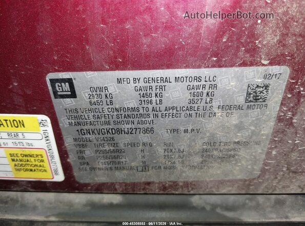 1GNKVGKD8HJ277866 2017 CHEVROLET TRAVERSE Purple Widok komory silnika