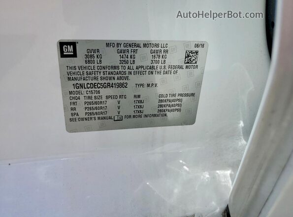 1GNLCDEC5GR419862 2016 CHEVROLET TAHOE White Engine compartment view