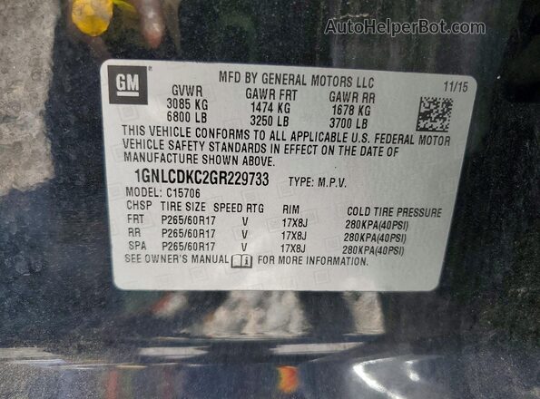 1GNLCDKC2GR229733 2016 CHEVROLET TAHOE Black Widok naklejki z numerem VIN