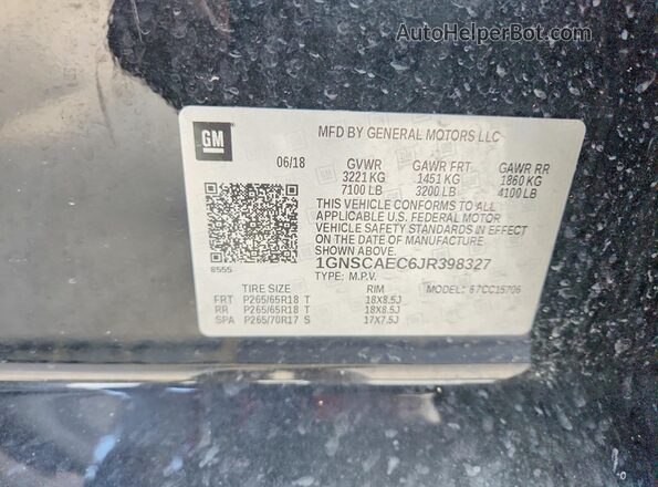 1GNSCAEC6JR398327 2018 CHEVROLET TAHOE Black Вид наклейки з VIN-кодом