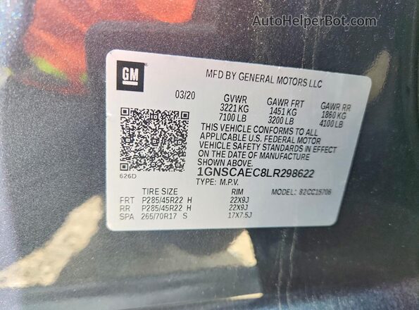 1GNSCAEC8LR298622 2020 CHEVROLET TAHOE Gray 