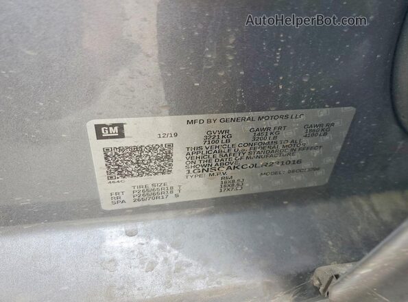 1GNSCAKC0LR231016 2020 CHEVROLET TAHOE Gray VIN կոդի պիտակի տեսք